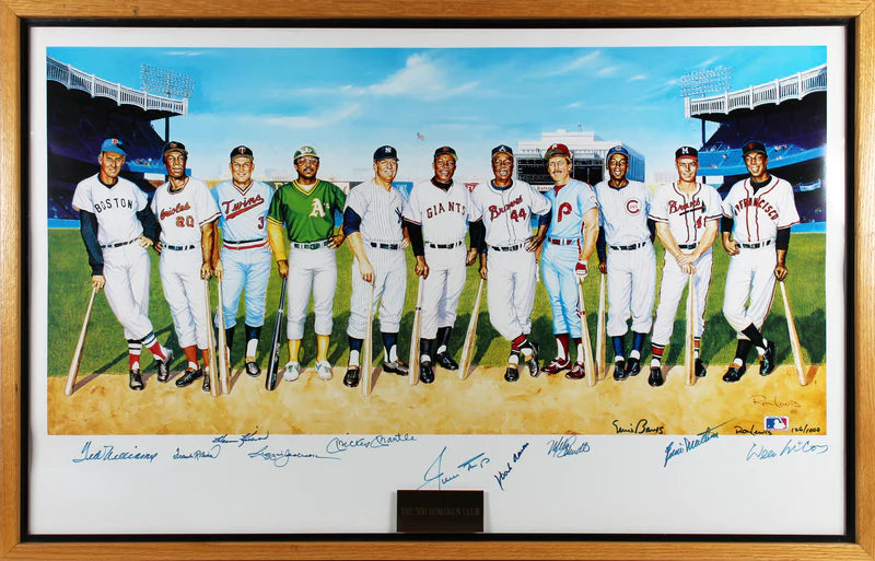 500 HR Club 12 Signatures, Aaron, Williams, Mantle +9 Others Framed Print Size 23.5" x 38" with Beckett COA